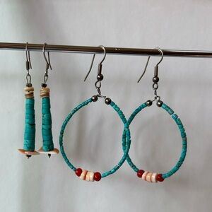 Turquoise Beaded Hoop and Dangle Earring Set